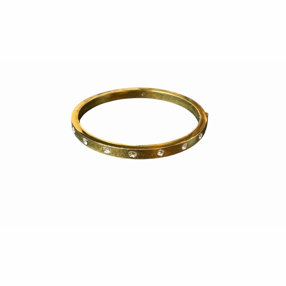 Kate Spade New York Hinged Bangle Bracelet Gold Clear Crystal Studs Signed - Picture 2 of 4
